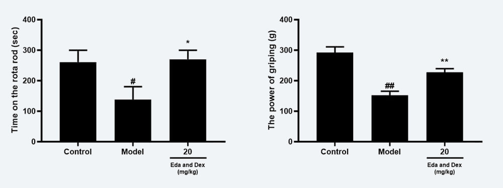 神经功能药效学考察：C 转棒滞留时间；D 抓握力（mean±SEM）.jpg